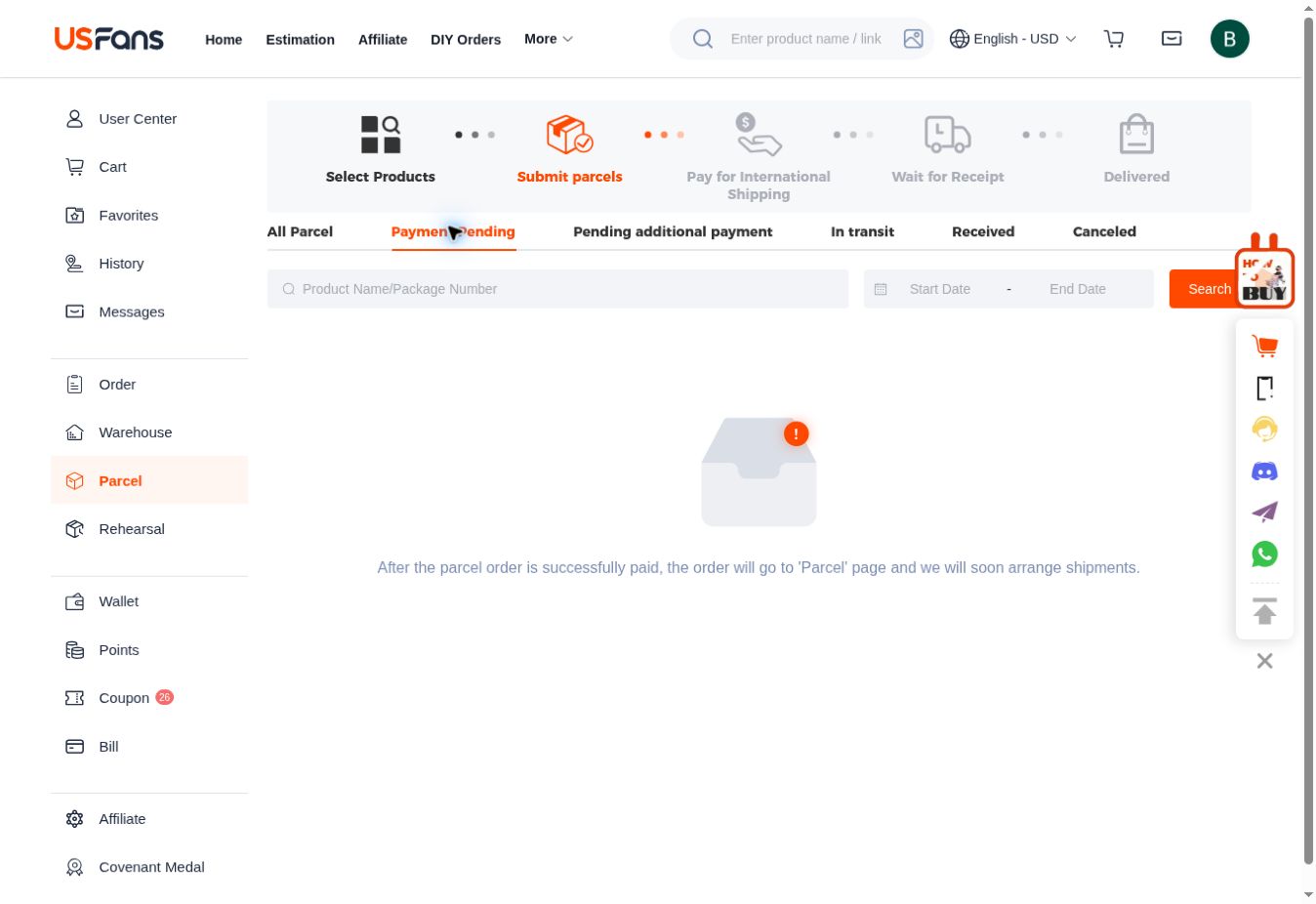 Actual page navigation · Parcel
